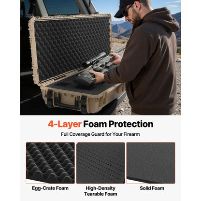 Hård gevärsväska, Låsbar gevärsväska med förskurna skum, 1320 mm vapenförvaring med hjul, Robusta IP67 vattentäta och dammtäta pistolförvaringsväskor för gevär, hagelgevär, airsoftvapen, khaki |  EU