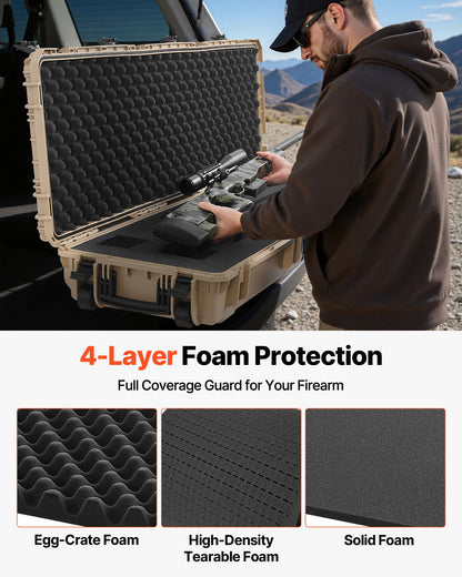 Hard Rifle Case, Lockable Rifle Case with Pre-cut Foams, 52 in Gun Storage with Wheels, Heavy Duty IP67 Waterproof & Dustproof Pistol Storage Cases for Rifles, Shotguns, Airsoft Guns, Khaki