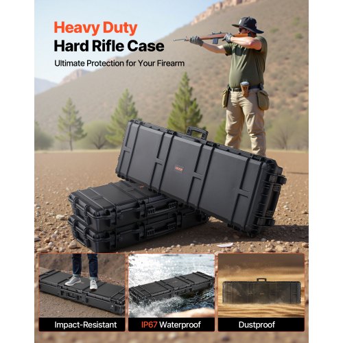 Hård gevärsväska, låsbar gevärsväska med förskurna skum, 1320 mm vapenförvaring med hjul, kraftiga IP67 vattentäta och dammtäta pistolförvaringsväskor för gevär, hagelgevär, airsoftvapen, svart |  EU