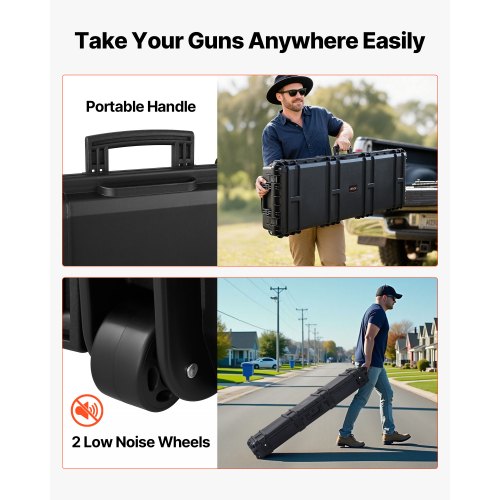 Hård gevärsväska, låsbar gevärsväska med förskurna skum, 1320 mm vapenförvaring med hjul, kraftiga IP67 vattentäta och dammtäta pistolförvaringsväskor för gevär, hagelgevär, airsoftvapen, svart |  EU