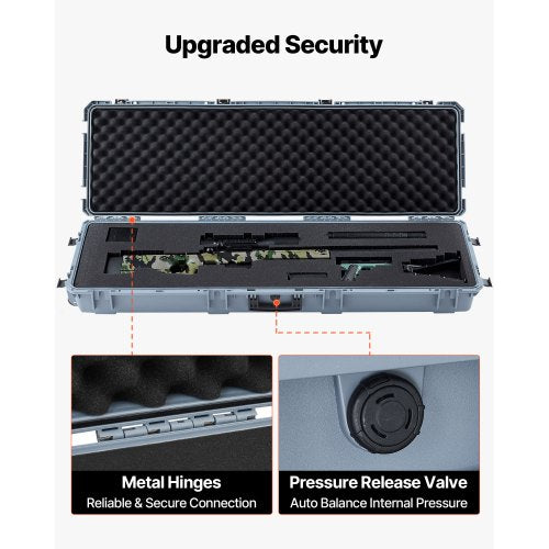 Hård gevärsväska, låsbar gevärsväska med förskurna skum, 1320 mm vapenförvaring med hjul, kraftiga IP67 vattentäta och dammtäta pistolförvaringsväskor för gevär, hagelgevär, airsoftvapen, grå |  EU