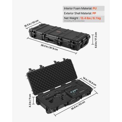 Hård gevärsväska, låsbar gevärsväska med 4 lager förskurna skum, 914 mm vapenförvaring med hjul, IP67 vattentäta och dammtäta pistolförvaringsväskor för gevär, hagelgevär, airsoftvapen, svart |  EU