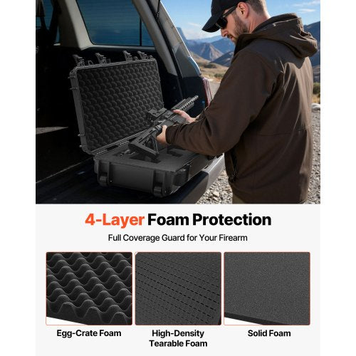 Hård gevärsväska, låsbar gevärsväska med 4 lager förskurna skum, 914 mm vapenförvaring med hjul, IP67 vattentäta och dammtäta pistolförvaringsväskor för gevär, hagelgevär, airsoftvapen, svart |  EU