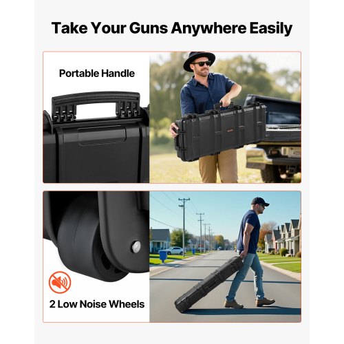 Hård gevärsväska, låsbar gevärsväska med 4 lager förskurna skum, 914 mm vapenförvaring med hjul, IP67 vattentäta och dammtäta pistolförvaringsväskor för gevär, hagelgevär, airsoftvapen, svart |  EU