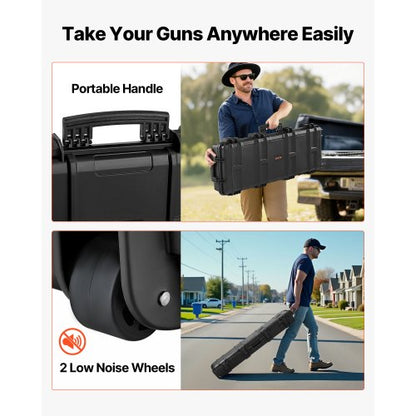 Hård gevärsväska, låsbar gevärsväska med 4 lager förskurna skum, 914 mm vapenförvaring med hjul, IP67 vattentäta och dammtäta pistolförvaringsväskor för gevär, hagelgevär, airsoftvapen, svart |  EU