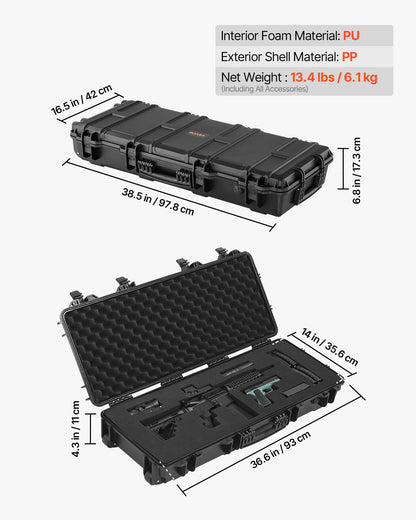 Hard Rifle Case, Lockable Rifle Case with 4 Layers Pre-cut Foams, 36 in Gun Storage with Wheels, IP67 Waterproof & Dustproof Pistol Storage Cases for Rifles, Shotguns, Airsoft Guns, Black