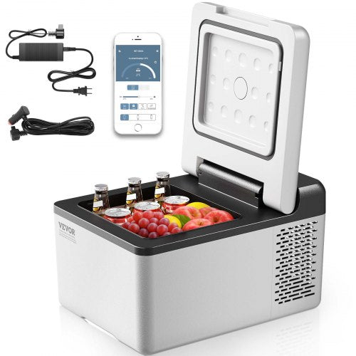 12 Volt Refrigerator 10 Qt, Portable Mini Freezer (-4℉~68℉) with APP Control Car Compressor Fridge Cooler 12V/24V DC and 110-220V AC For Camping, Road Trip, Travel, Outdoor and Home