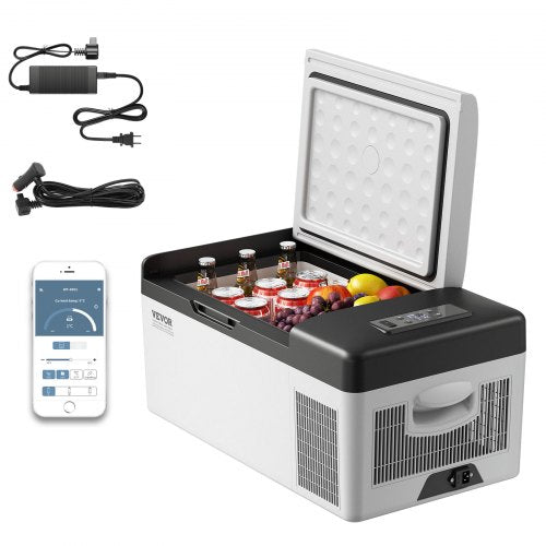 12 Volt Refrigerator 16 Qt, Portable Mini Car Fridge with -4℉-68℉ Cooling Range & App Control 12/24V DC & 110-240V AC Electric Compressor Cooler for Truck Vehicle RV Boat Outdoor & Home Use, Gre
