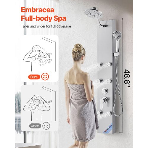 Shower Panel Tower System Stainless Steel Column Rain Head Massage Jet