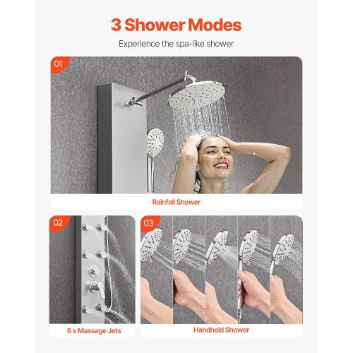 Shower Panel Tower System Stainless Steel Column Rain Head Massage Jet