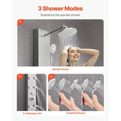 Shower Panel Tower System Stainless Steel Column Rain Head Massage Jet
