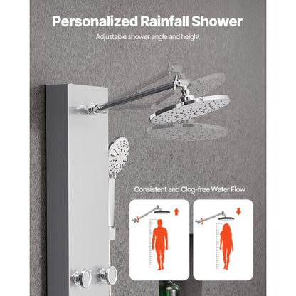 Shower Panel Tower System Stainless Steel Column Rain Head Massage Jet