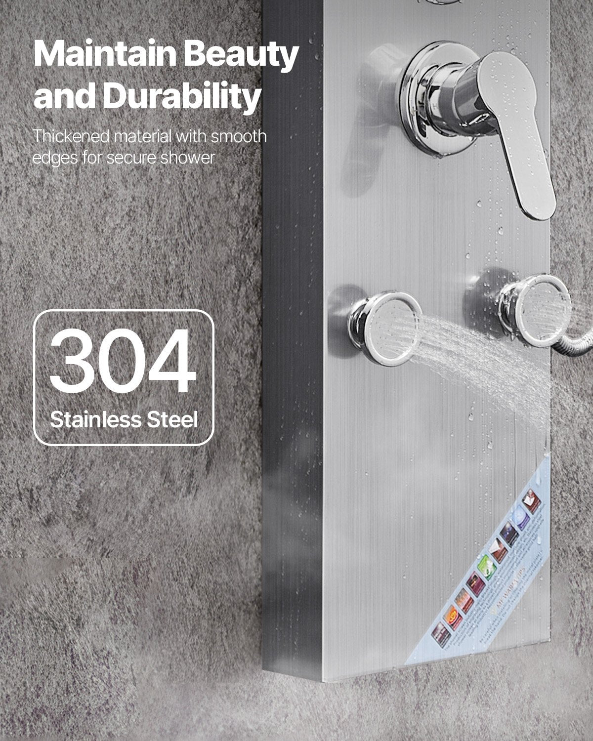 Shower Panel Tower System with Rainfall Shower Head, 49 in Brushed Stainless Steel Shower Column, 3-Function Faucet, High Pressure Wall-Mount Rain Massage System with 6 Body Jets and Handheld