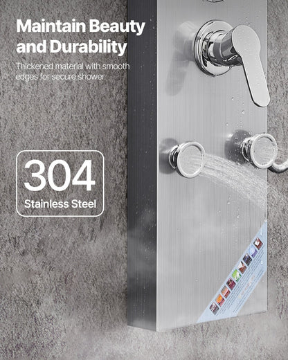 Shower Panel Tower System with Rainfall Shower Head, 49 in Brushed Stainless Steel Shower Column, 3-Function Faucet, High Pressure Wall-Mount Rain Massage System with 6 Body Jets and Handheld