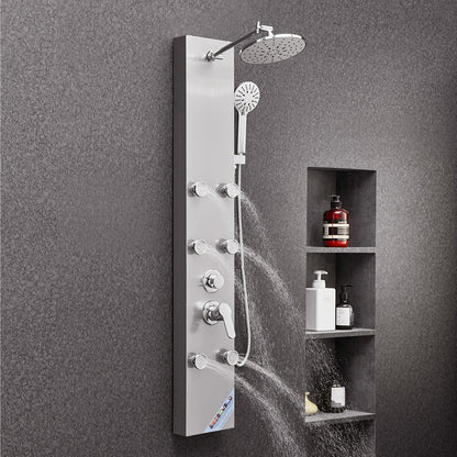 Shower Panel Tower System with Rainfall Shower Head, 49 in Brushed Stainless Steel Shower Column, 3-Function Faucet, High Pressure Wall-Mount Rain Massage System with 6 Body Jets and Handheld