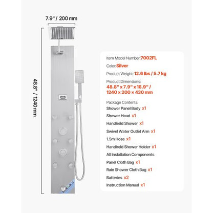 Duschpaneel-Turmsystem Edelstahlsäule Regenkopf Massagedüse | EU