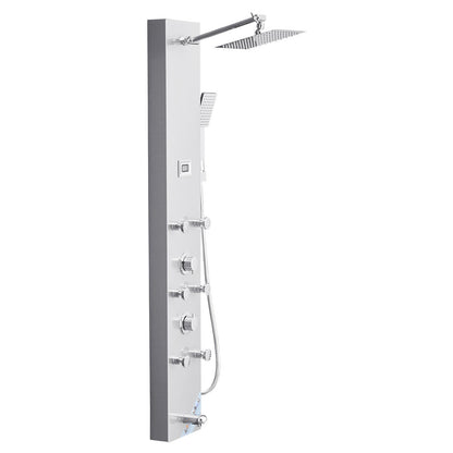 Shower Panel Tower System with Rainfall Shower Head, LED, 49 in Brushed Stainless Steel Shower Column, 4-Function Faucet, Wall-Mount Rain Massage System with 6 Body Jets, Handheld, and Tub Spout