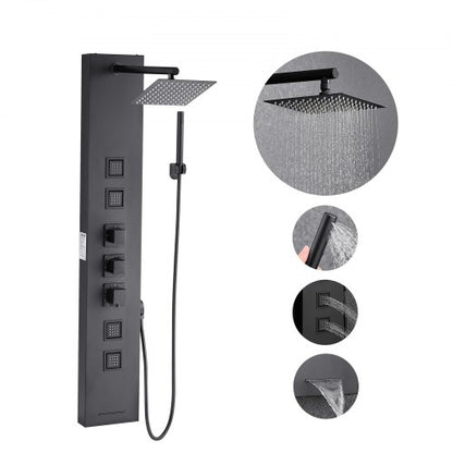 Shower Panel Tower System with Rainfall Shower Head, 49 in Brushed Stainless Steel Shower Column, 4-Function Faucet, Wall-Mount Rain Massage System, with 4 Body Jets, Handheld, and Tub Spout