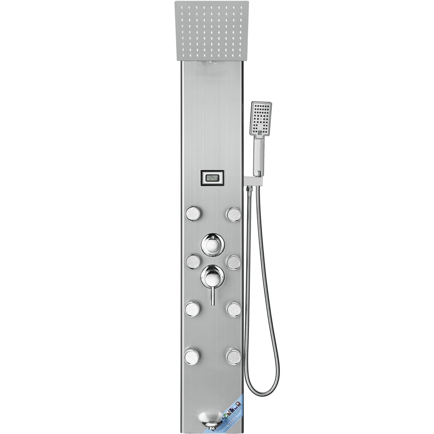 Shower Panel System, 5 Shower Modes, Digital Display Shower Panel Tower, Rainfall, 8 Massage Jets, Tub Spout, 3-Setting Handheld Shower Head 59" Hose, Stainless Steel Wall-Mounted Shower Set