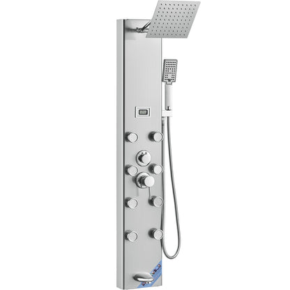 Shower Panel System, 5 Shower Modes, Digital Display Shower Panel Tower, Rainfall, 8 Massage Jets, Tub Spout, 3-Setting Handheld Shower Head 59" Hose, Stainless Steel Wall-Mounted Shower Set