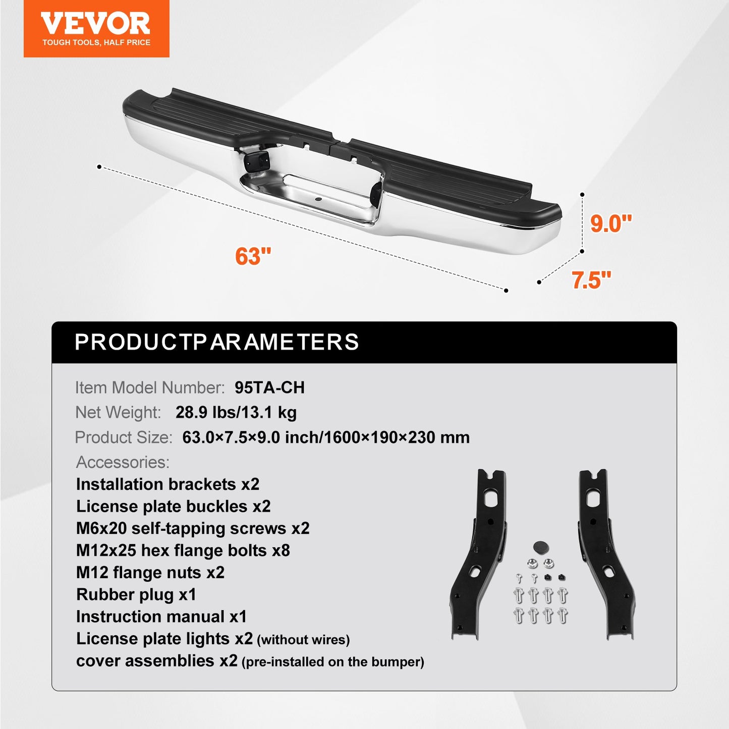 Bakre Steg Stötfångare Krom Stål Stötfångarenhet för 1995-2004-Toyota Tacoma
