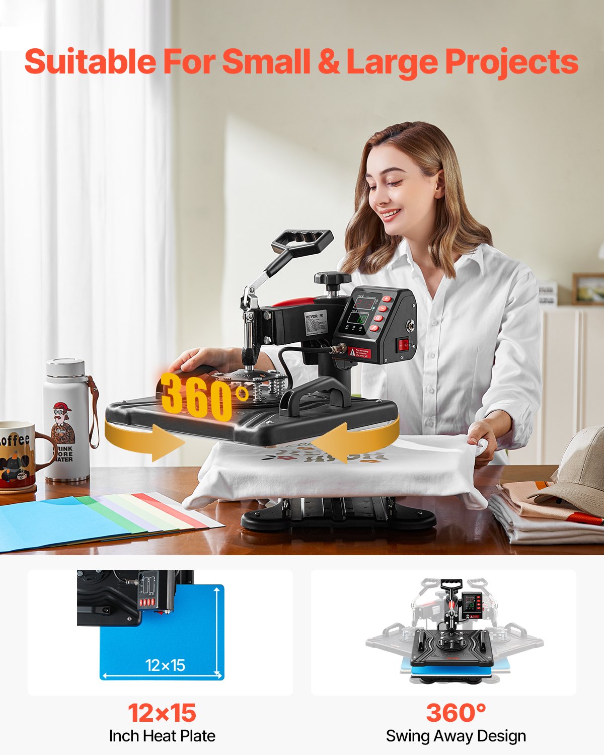 Heat Press, 5 in 1 Heat Press 12x15 Machine Machine, Digital Precise Temperature Control, Clamshell Sublimation Transfer Printer Fast Heat-up, Vinyl Heat Press for Mug Cup T-Shirt Plate, 900W