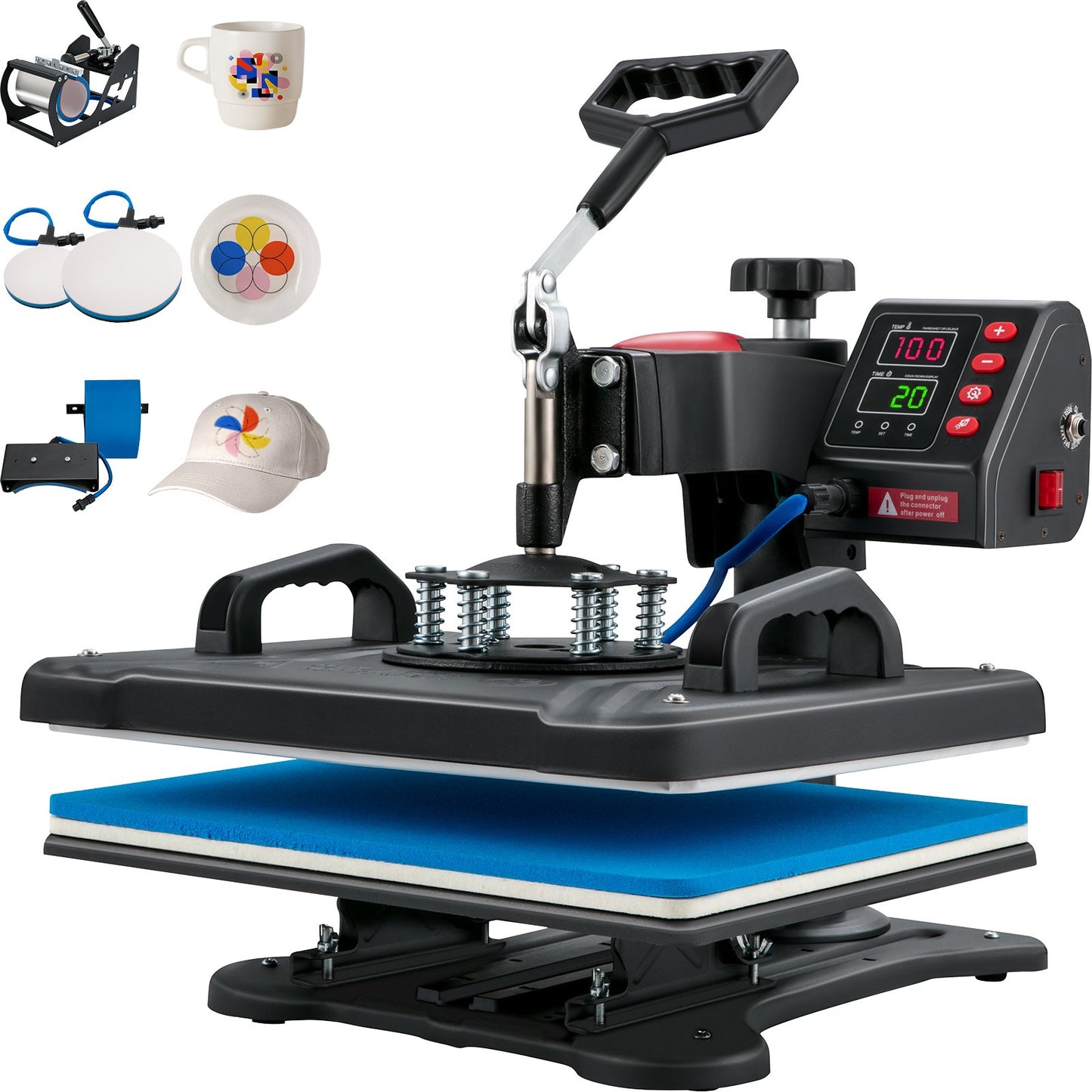 Heat Press, 5 in 1 Heat Press Machine Machine 12x15, Clamshell Sublimation Transfer Printer Fast Heating, Digital Precise Temperature Control, Vinyl Heat Press for T-shirt Plate Mug Cup, 1250W