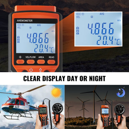 Geteiltes Hand-Anemometer, 14℉-140℉, digitales Windgeschwindigkeits-CFM-Meter mit LED-Hintergrundbeleuchtung, misst Windgeschwindigkeit, Windtemperatur, Luftstrom, Windkühlung, zum Segeln, Surfen, Fliegen, HVAC
