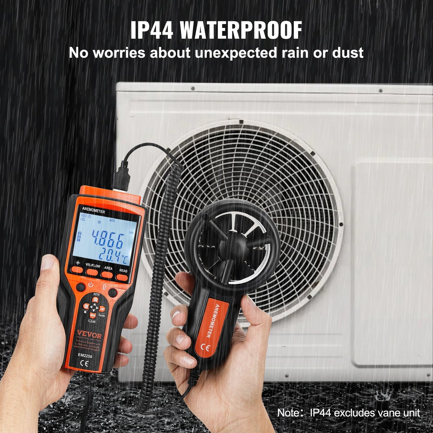 Geteiltes Hand-Anemometer, 14℉-140℉, digitales Windgeschwindigkeits-CFM-Meter mit LED-Hintergrundbeleuchtung, misst Windgeschwindigkeit, Windtemperatur, Luftstrom, Windkühlung, zum Segeln, Surfen, Fliegen, HVAC