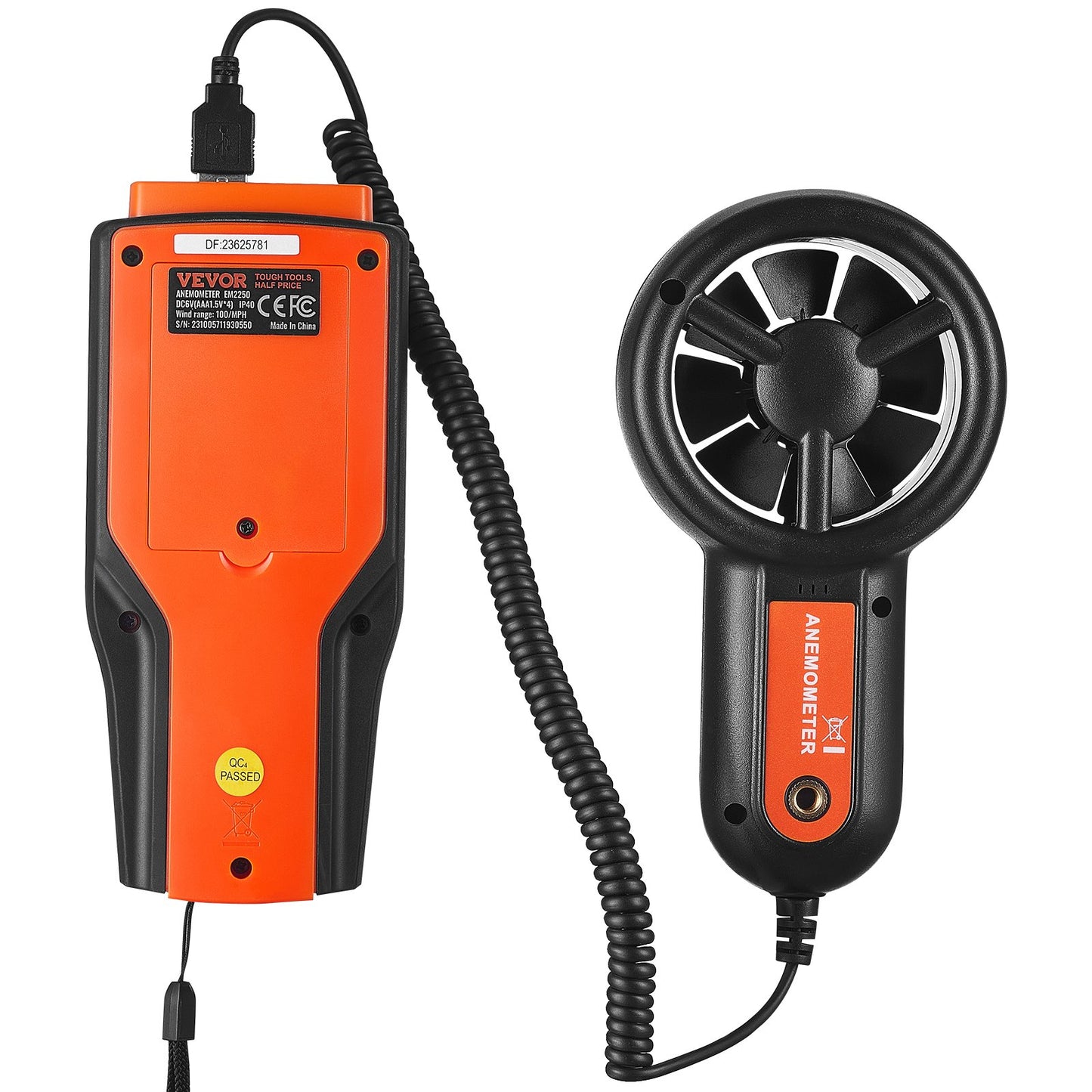 Geteiltes Hand-Anemometer, 14℉-140℉, digitales Windgeschwindigkeits-CFM-Meter mit LED-Hintergrundbeleuchtung, misst Windgeschwindigkeit, Windtemperatur, Luftstrom, Windkühlung, zum Segeln, Surfen, Fliegen, HVAC
