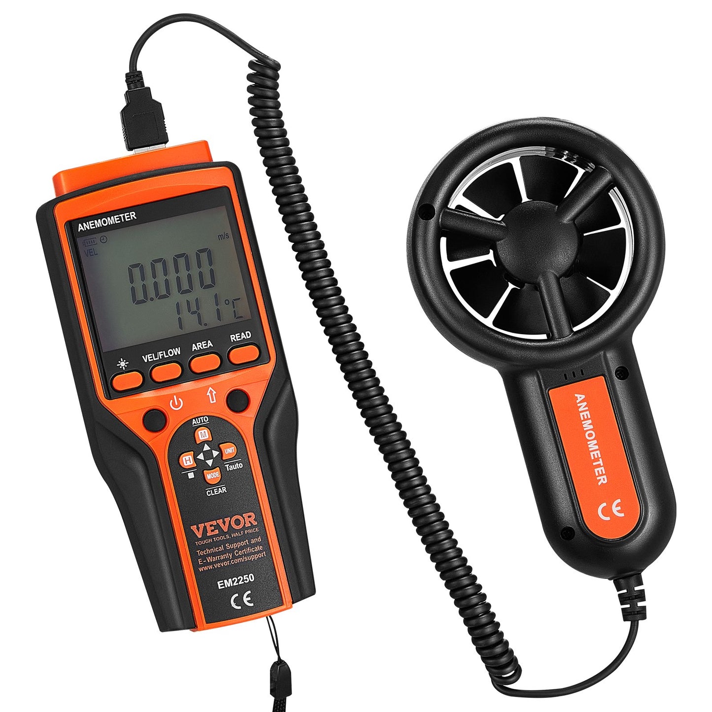 Geteiltes Hand-Anemometer, 14℉-140℉, digitales Windgeschwindigkeits-CFM-Meter mit LED-Hintergrundbeleuchtung, misst Windgeschwindigkeit, Windtemperatur, Luftstrom, Windkühlung, zum Segeln, Surfen, Fliegen, HVAC