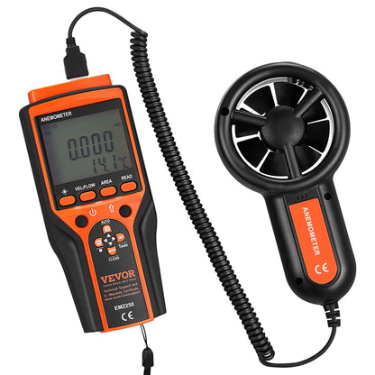 Geteiltes Hand-Anemometer, 14℉-140℉, digitales Windgeschwindigkeits-CFM-Meter mit LED-Hintergrundbeleuchtung, misst Windgeschwindigkeit, Windtemperatur, Luftstrom, Windkühlung, zum Segeln, Surfen, Fliegen, HVAC