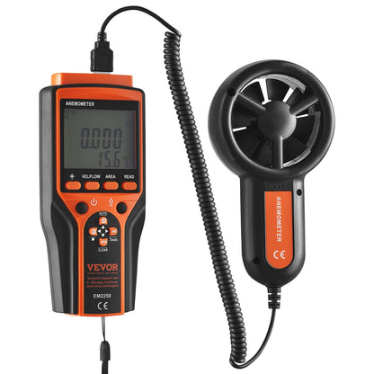 Geteiltes Hand-Anemometer, 14℉-140℉, digitales Windgeschwindigkeits-CFM-Meter mit LED-Hintergrundbeleuchtung, misst Windgeschwindigkeit, Windtemperatur, Luftstrom, Windkühlung, zum Segeln, Surfen, Fliegen, HVAC
