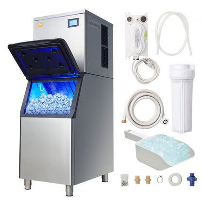 Commercial Ice Maker, 400LBS/24H Ice Making Machine with 330.7LBS Large Storage Bin, 800W Auto Self-Cleaning Ice Maker Machine with 3.5-inch LED Screen for Business Bar