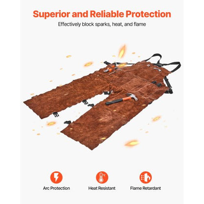 Lädersvetsförkläde Delat ben Kraftigt flamskyddat kohud Storlek M