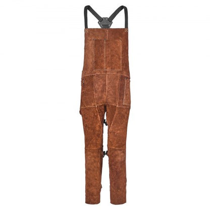 Leather Welding Apron Split Leg, Heavy Duty Cowhide Flame Resistant Welding Pants for Men Women, Heat-Resistant Safety Apron with 3 Pockets for Woodworking, Gardening, Blacksmithing, M-Size