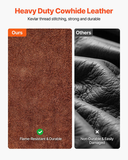 Leather Welding Apron Split Leg, Heavy Duty Cowhide Flame Resistant Welding Pants for Men Women, Heat-Resistant Safety Apron with 3 Pockets for Woodworking, Gardening, Blacksmithing, M-Size