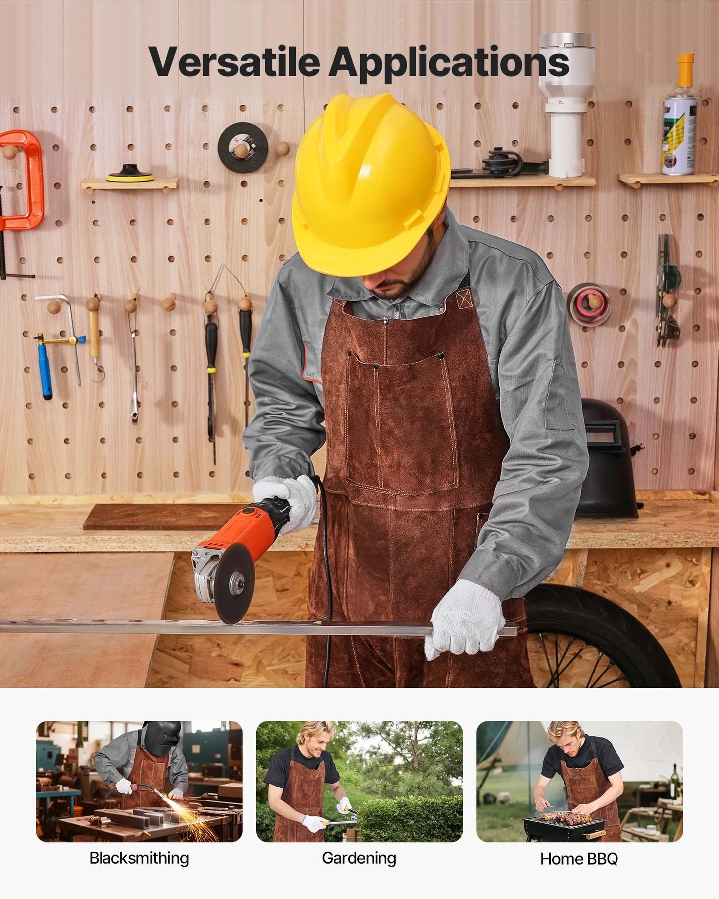 Leather Welding Apron Split Leg, Heavy Duty Cowhide Flame Resistant Welding Pants for Men Women, Heat-Resistant Safety Apron with 3 Pockets for Woodworking, Gardening, Blacksmithing, M-Size