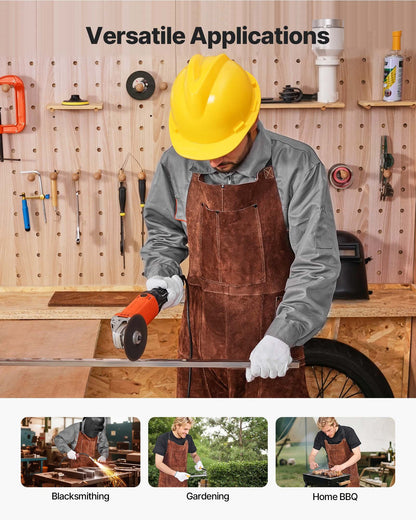 Leather Welding Apron Split Leg, Heavy Duty Cowhide Flame Resistant Welding Pants for Men Women, Heat-Resistant Safety Apron with 3 Pockets for Woodworking, Gardening, Blacksmithing, M-Size