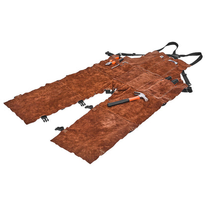 Leather Welding Apron Split Leg, Heavy Duty Cowhide Flame Resistant Welding Pants for Men Women, Heat-Resistant Safety Apron with 3 Pockets for Woodworking, Gardening, Blacksmithing, M-Size