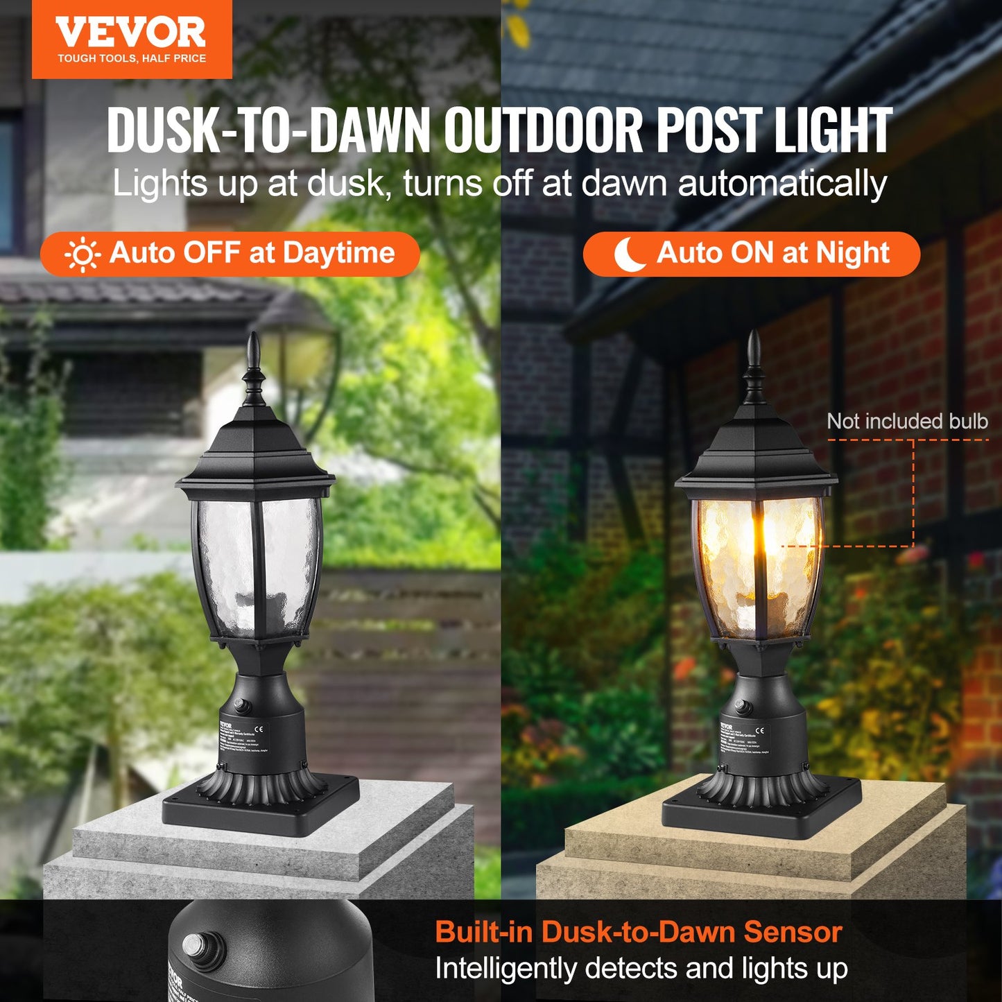 Dusk to Dawn Outdoor lamp post fixture 400mm post or pier mounting