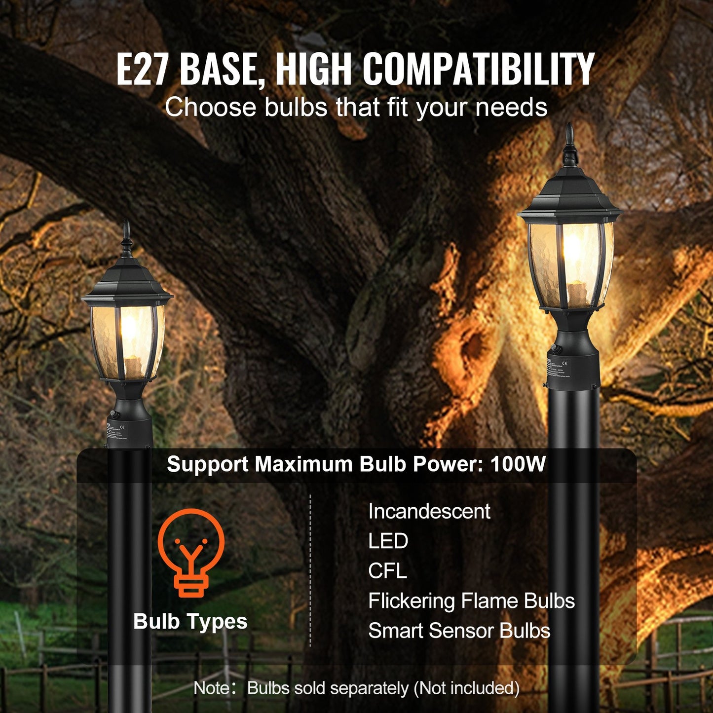 Dusk to Dawn Outdoor lamp post fixture 400mm post or pier mounting