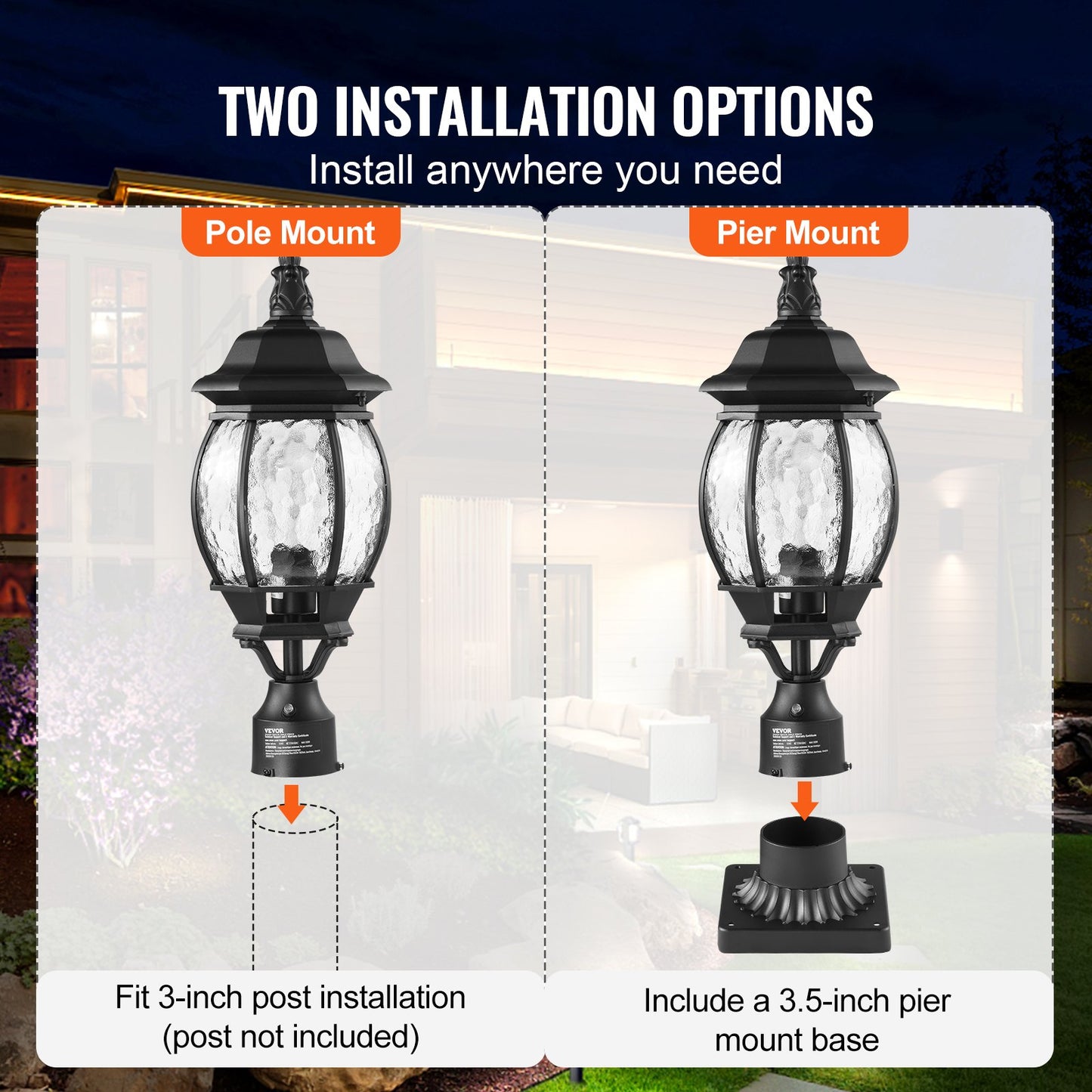 2 PCs Dusk to Dawn Outdoor Lamp Post Light Fixture 20.87in Pole Pier Mount