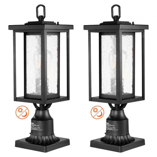 2 Pack Dusk to Dawn Outdoor Post Light, 17.72 in, Waterproof Lamp Post Light Fixtures with 3.5 in Pier Mount Base Glass Shade, Lightning-proof Exterior Pole Column Light for Patio Garden Pathway