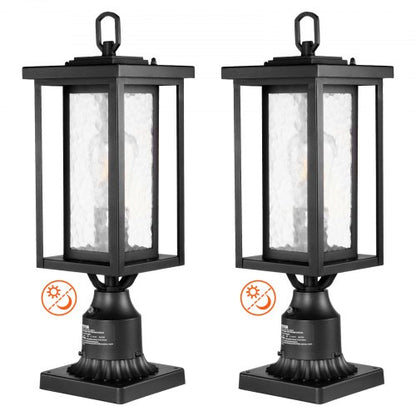 2 Pack Dusk to Dawn Outdoor Post Light, 17.72 in, Waterproof Lamp Post Light Fixtures with 3.5 in Pier Mount Base Glass Shade, Lightning-proof Exterior Pole Column Light for Patio Garden Pathway