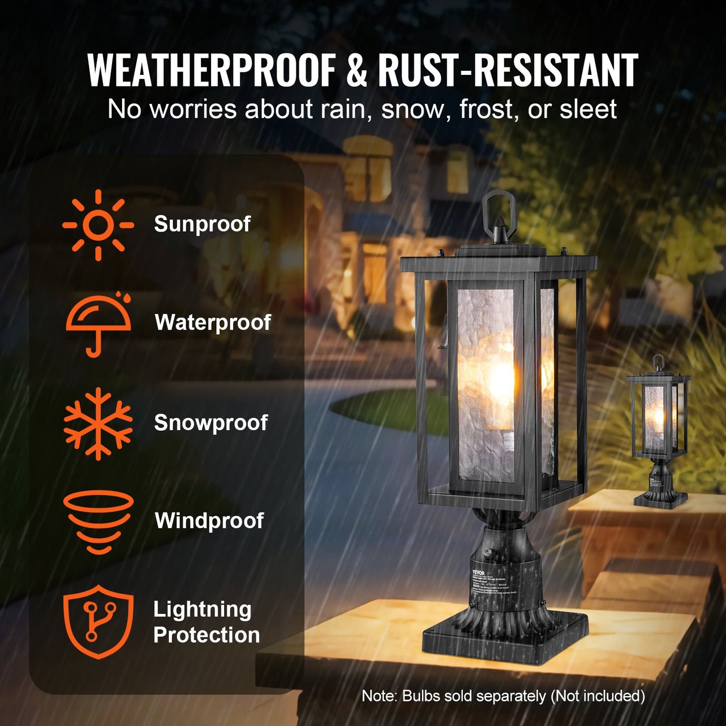 2 Pack Dusk to Dawn Outdoor Post Light, 17.72 in, Waterproof Lamp Post Light Fixtures with 3.5 in Pier Mount Base Glass Shade, Lightning-proof Exterior Pole Column Light for Patio Garden Pathway