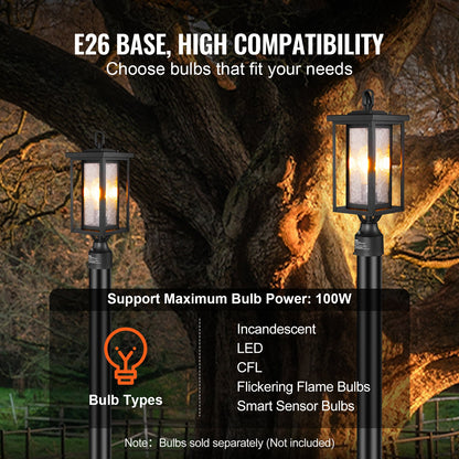 2 Pack Dusk to Dawn Outdoor Post Light, 17.72 in, Waterproof Lamp Post Light Fixtures with 3.5 in Pier Mount Base Glass Shade, Lightning-proof Exterior Pole Column Light for Patio Garden Pathway