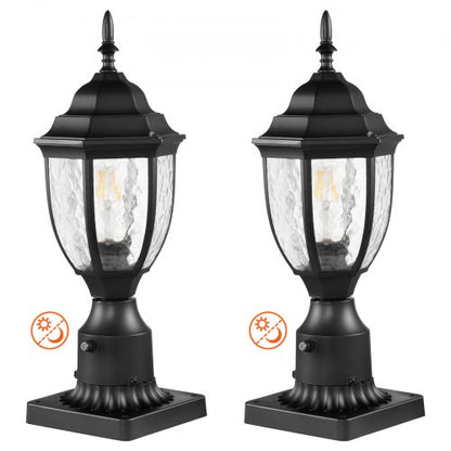 2 Pack Dusk to Dawn Outdoor Post Light, 15.35 in, Waterproof Lamp Post Light Fixtures with 3.5 in Pier Mount Base Glass Shade, Lightning-proof Exterior Pole Column Light for Patio Garden Pathway