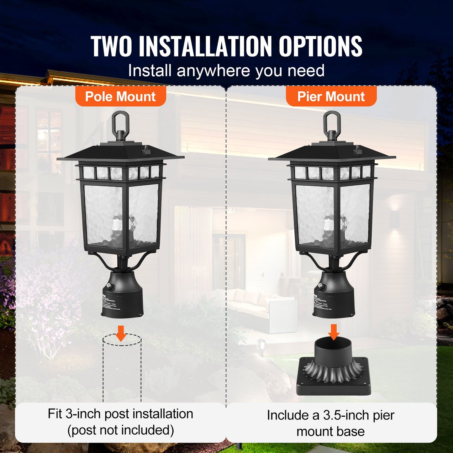 2 PCs Dusk to Dawn Outdoor Lamp Post Light Fixture 15.75in Pole Pier Mount