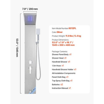 Shower Panel Tower System Stainless Steel Pillar Rain Nozzle 5 Modes